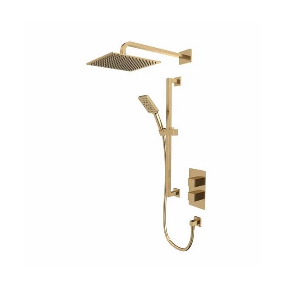 Tavistock Index Dual Function Shower System with Riser Kit & Overhead Shower - Brushed Brass - SND1612