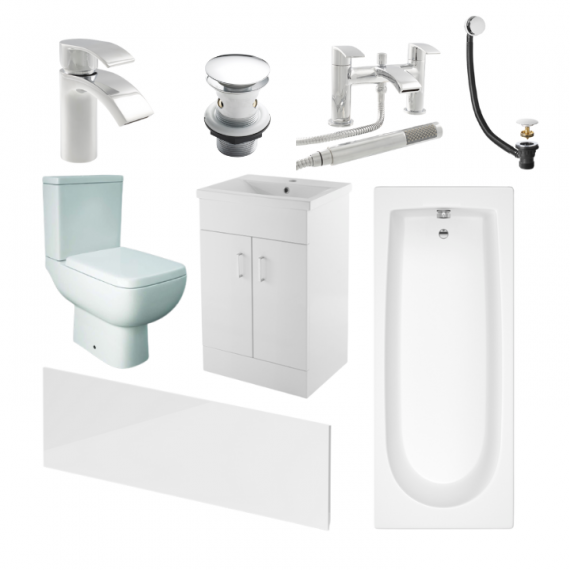 Status Series 600 Complete Bathroom Suite Package With 1700mm Bath And 500mm Vanity Unit