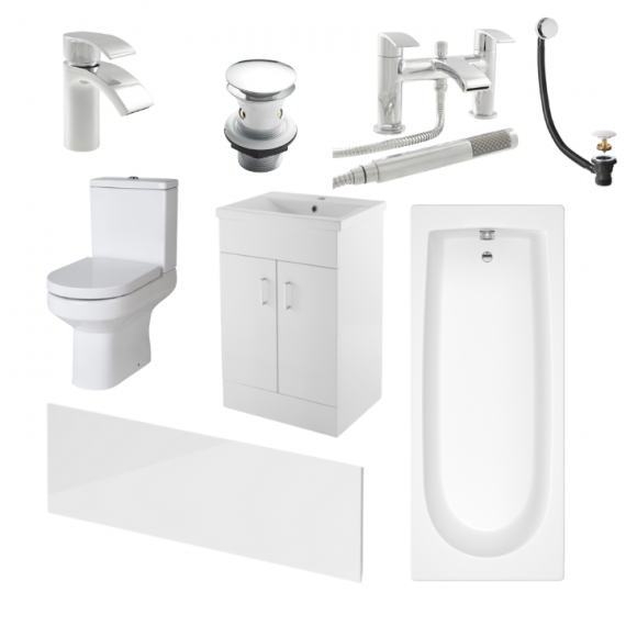Status Harmony Complete Bathroom Suite Package With 1700mm Bath And 500mm Vanity Unit