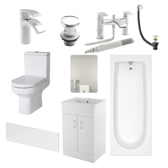 Status Harmony Complete Bathroom Suite Package With 1700mm Bath And 600mm Vanity Unit With Mirror