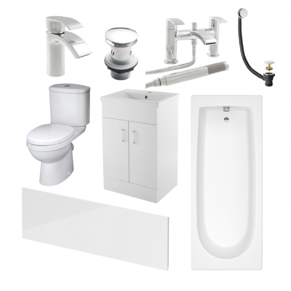 Status Ivo Complete Bathroom Suite Package With 1700mm Bath and 500mm Vanity Unit