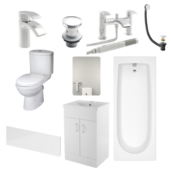 Status Ivo Complete Bathroom Suite Package With 1700mm Bath And 500mm Vanity Unit With Mirror