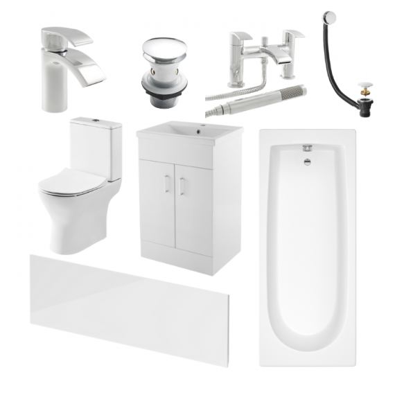 Status Round Complete Bathroom Suite Package With 1700mm Bath And 500mm Vanity Unit
