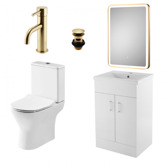 Status Round Brushed Brass Furniture Suite With Mirror Package 500mm