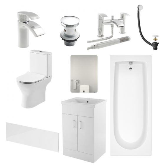 Status Round Complete Bathroom Suite Package With 1700mm Bath And 500mm Vanity Unit With Mirror