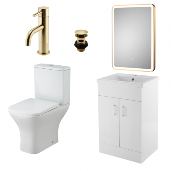 Status Square Brushed Brass Furniture Suite With Mirror Package 500mm