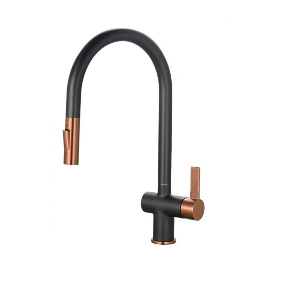 Mayhill Black & Rose Gold Pull Out Kitchen Mixer Tap