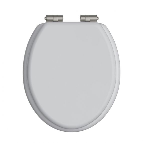 Heritage Gloss White Toilet Seat With Brushed Nickel Soft Close Hinges TSWGL103SC