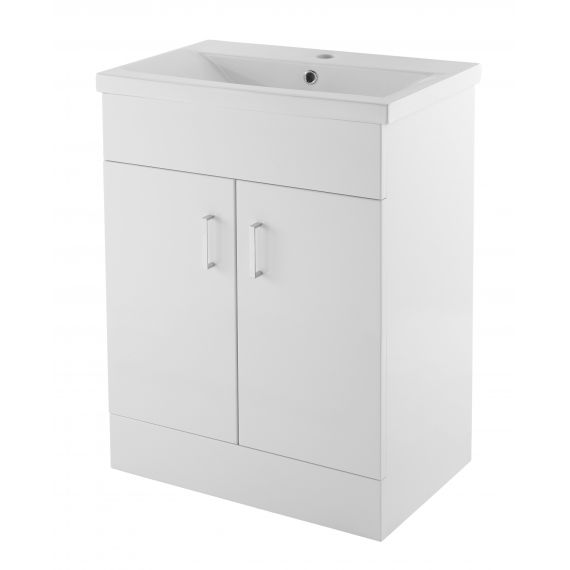 Eden Gloss White 600mm Floor Standing Cabinet & Minimalist Basin 1TH