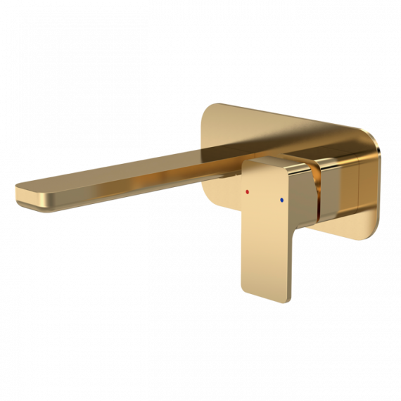 Nuie Windon Wall Mounted 2 Tap Hole Basin Mixer & Plate Brushed Brass WIN828